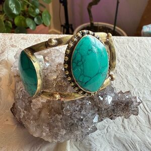 Handcrafted Synthetic Turquoise Cuff Bracelet – Nepalese Boho Style